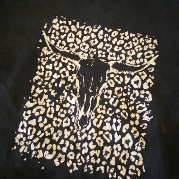Sweaters - Black Graphic Tee with Skull and Leopard Print